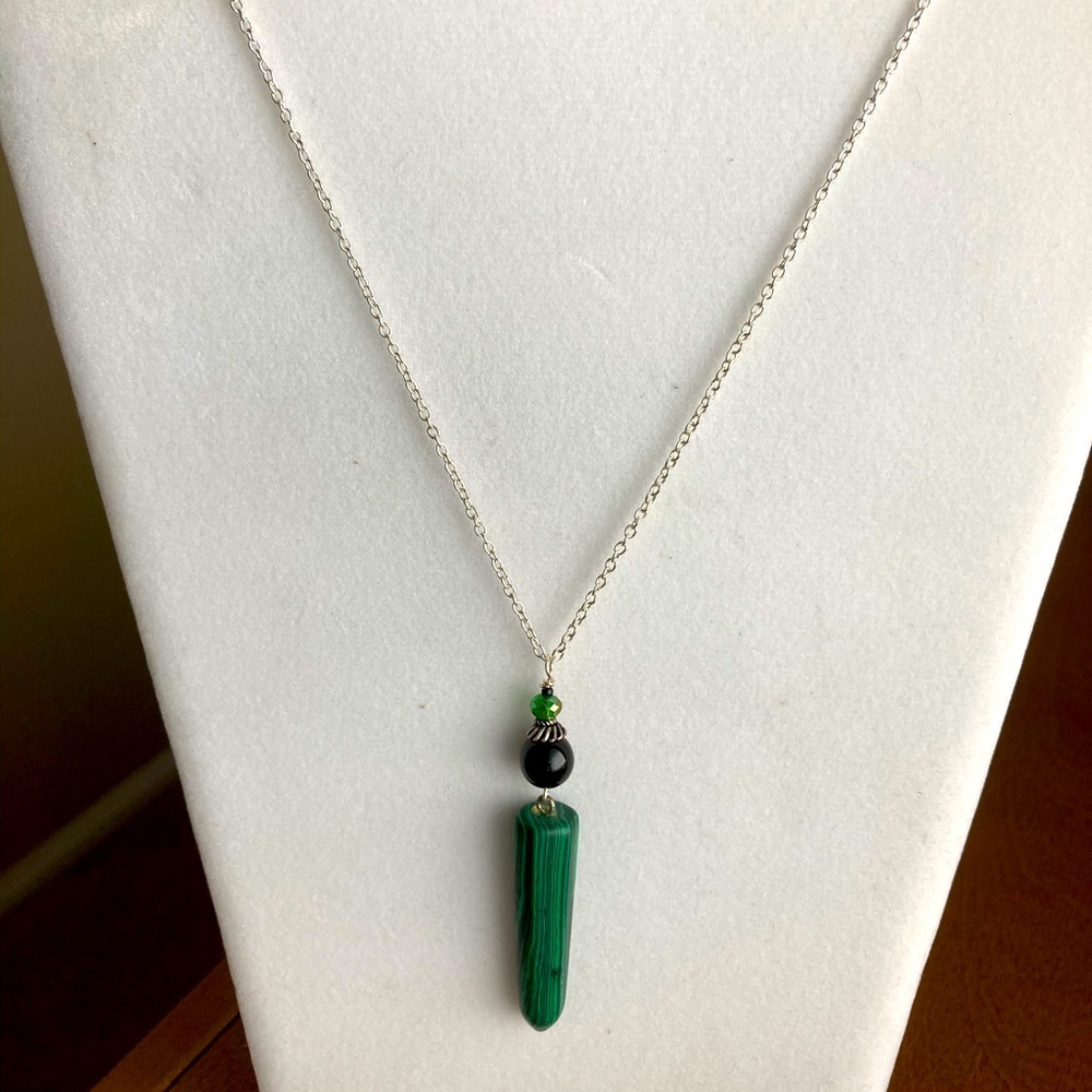 Simulated Malachite Pendulum Pendant Necklace - image 1